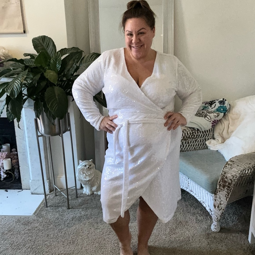 Winter white sequin wrap dress